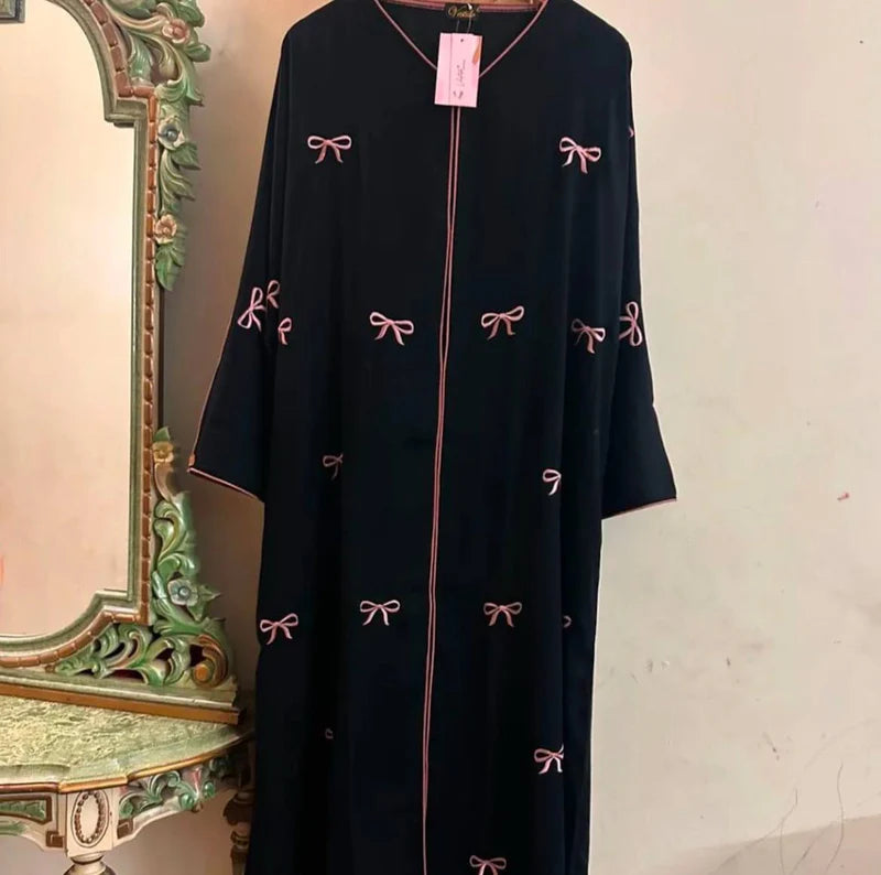 AFIFA MODEST A-LINE BOW EMBROIDERY ABAYA