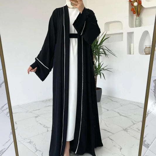 Ruhi Imported Double Shrugs Abaya BLACK TO WHITE - ( New - Edition )